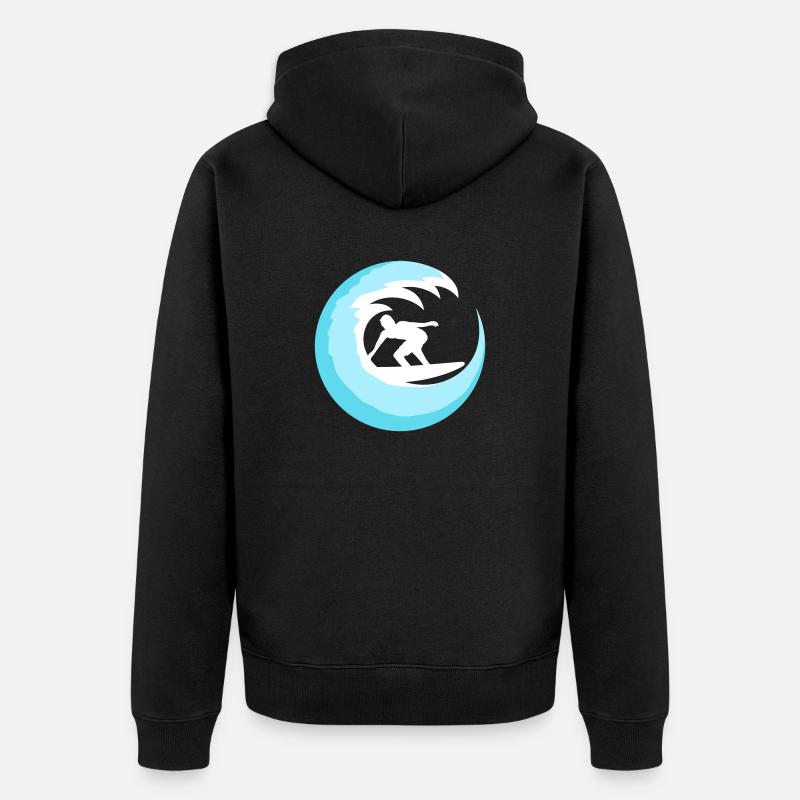 Surfer Planche de surf Round Blue Circle Surf de vagues - Veste à capuche bio Premium Unisexe - noir