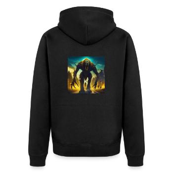 Werwolf im Chaos - Unisex Premium Bio Zip Hoodie - Schwarz - Hinten - Nico (187cm)