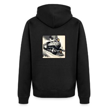 Steam Lokomotive No.7 by Cora.Art - Unisex Premium Bio Zip Hoodie - Schwarz - Hinten - Nico (187cm)