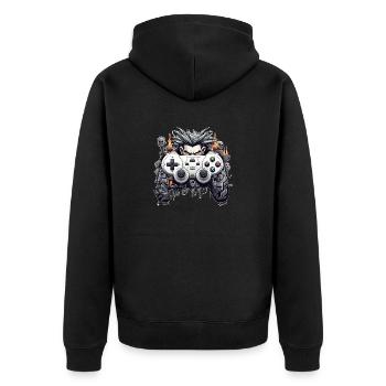 Funny Halloween Cartoon Gaming Controller Zombie - Unisex Premium Bio Zip Hoodie - Schwarz - Hinten - Nico (187cm)