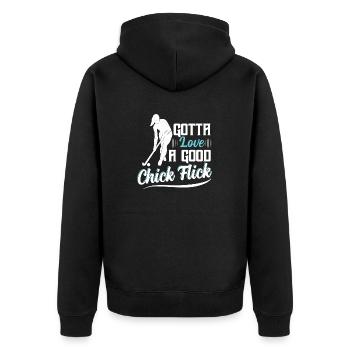 Gotta Love A Good Chick Flick Field Hockey Player - Unisex Premium Bio Zip Hoodie - Schwarz - Hinten - Nico (187cm)