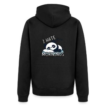 I HATE MORNINGS - Unisex Premium Bio Zip Hoodie - Schwarz - Hinten - Nico (187cm)