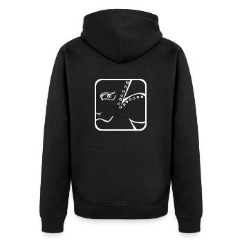 12 Kin Maya Mensch WHT - Unisex Premium Bio Zip Hoodie - Schwarz - Hinten - Nico (187cm)