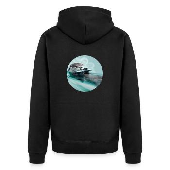 Otter Musiker - Unisex Premium Bio Zip Hoodie - Schwarz - Hinten - Nico (187cm)