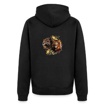 Löwen- und Gepardenmalerei - Unisex Premium Bio Zip Hoodie - Schwarz - Hinten - Nico (187cm)