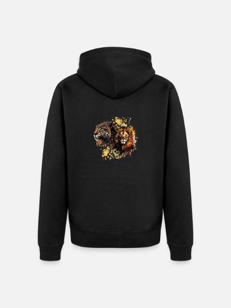 Tableau lion et guépard - Veste à capuche bio Premium Unisexe - noir