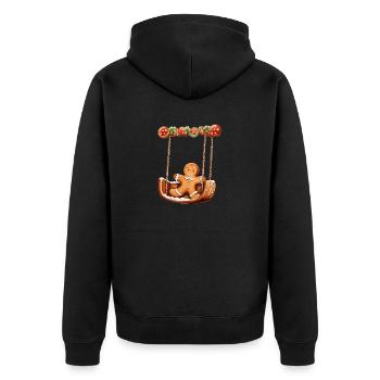 Gingerbread Man Christmas Motif - Unisex Premium Organic Zip Hoodie - black - Back - Nico (187cm)