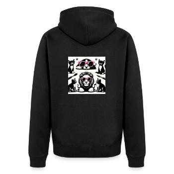 Löwe und Katze - Unisex Premium Bio Zip Hoodie - Schwarz - Hinten - Nico (187cm)