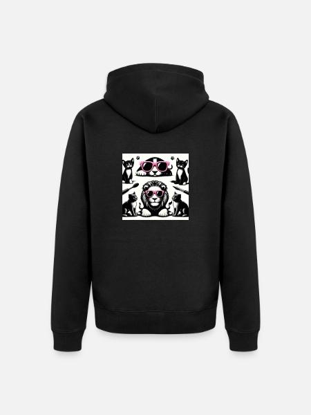 Lion et chat - Veste à capuche bio Premium Unisexe - noir