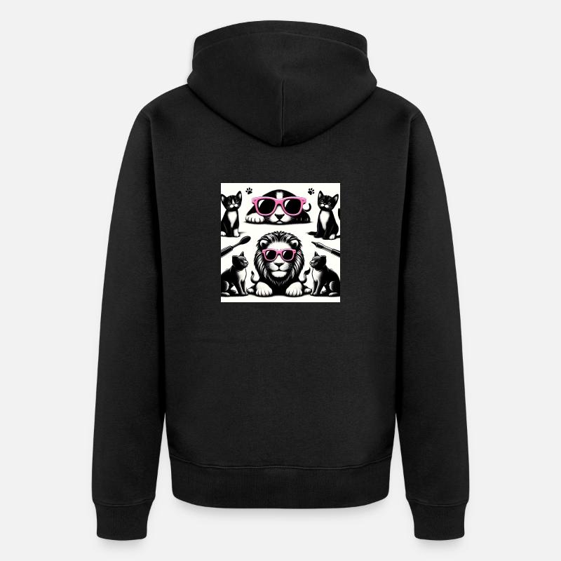 Lion et chat - Veste à capuche bio Premium Unisexe - noir