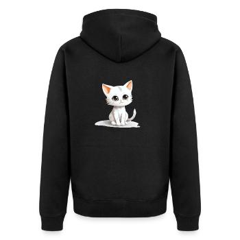 Bimo die kleine Katze - Unisex Premium Bio Zip Hoodie - Schwarz - Hinten - Nico (187cm)