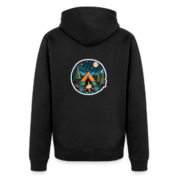 Camping, Zelt und Lagerfeuer - Unisex Premium Bio Zip Hoodie - Schwarz - Hinten - Nico (187cm)