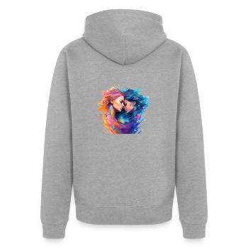 Liebe ohne Grenzen - Unisex Premium Bio Zip Hoodie - Grau meliert - Hinten - Nico (187cm)