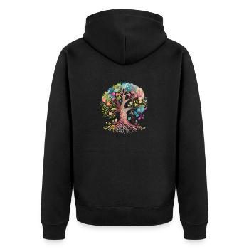 Lebensbaum Yoga Meditation Baum des Lebens - Unisex Premium Bio Zip Hoodie - Schwarz - Hinten - Nico (187cm)