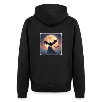 Fledermaus vor Vollmond - Unisex Premium Bio Zip Hoodie - Schwarz - Hinten - Nico (187cm)