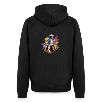 Cowboy Pferd Western - Unisex Premium Bio Zip Hoodie - Schwarz - Hinten - Nico (187cm)