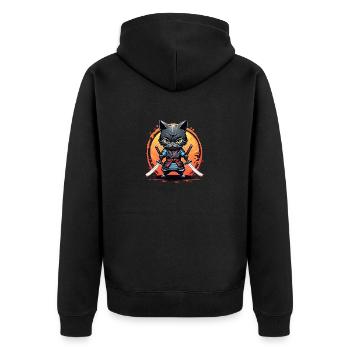 Ninja cat #4 - Unisex Premium Organic Zip Hoodie - black - Back - Nico (187cm)