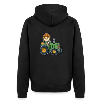 Mädchen mit Traktor - Unisex Premium Bio Zip Hoodie - Schwarz - Hinten - Nico (187cm)