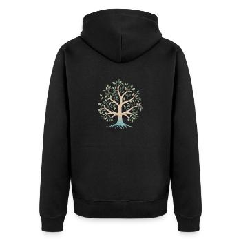 Lebensbaum Yoga Meditation Baum des Lebens - Unisex Premium Bio Zip Hoodie - Schwarz - Hinten - Nico (187cm)