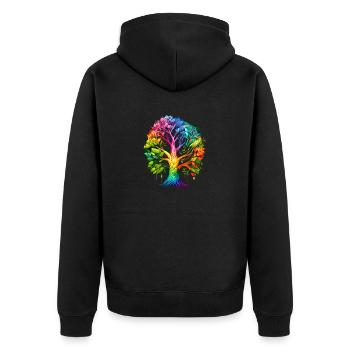 Lebensbaum Yoga Baum des Lebens Meditation - Unisex Premium Bio Zip Hoodie - Schwarz - Hinten - Nico (187cm)