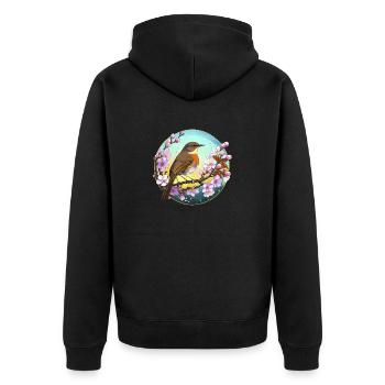 Un rouge-gorge sur une branche de cerisier en fleurs - Veste à capuche bio Premium Unisexe - noir - Dos - Nico (187cm)