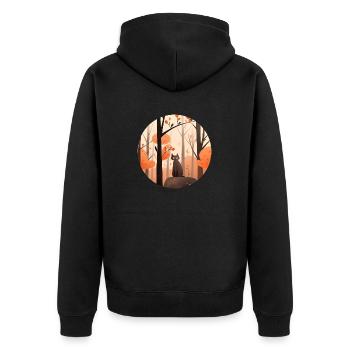 Cat in autumn in the forest - Unisex Premium Organic Zip Hoodie - black - Back - Nico (187cm)