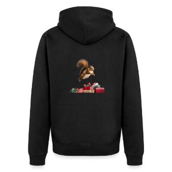Eichhörnchen springt über Geschenke - Unisex Premium Bio Zip Hoodie - Schwarz - Hinten - Nico (187cm)