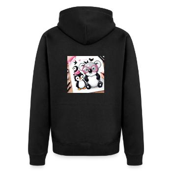 Koala und Pinguin - Unisex Premium Bio Zip Hoodie - Schwarz - Hinten - Nico (187cm)