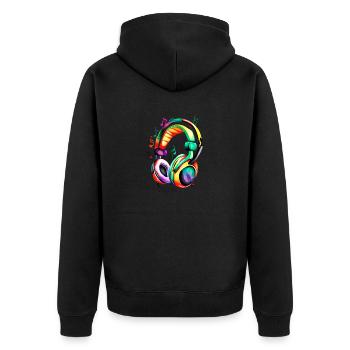 Headphones, Singers, Vocals, Musicians, Gamers, Listen to Music - Unisex Premium Organic Zip Hoodie - black - Back - Nico (187cm)