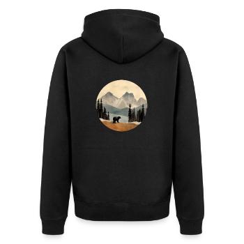 Bär in den Bergen - Unisex Premium Bio Zip Hoodie - Schwarz - Hinten - Nico (187cm)