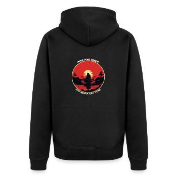 Funny Black Ninja Cat Silhouette Ninja Cat Time - Unisex Premium Bio Zip Hoodie - Schwarz - Hinten - Nico (187cm)
