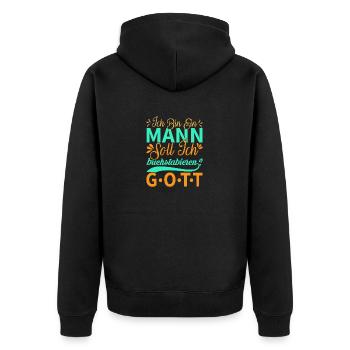 Ich bin ein Mann.... - Unisex Premium Bio Zip Hoodie - Schwarz - Hinten - Nico (187cm)