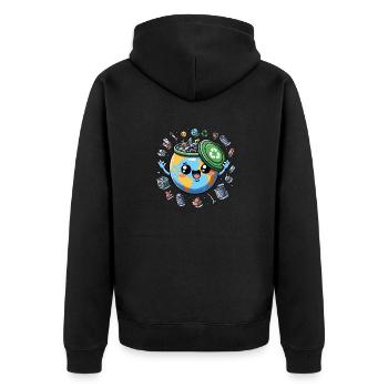 Erde im Recycling-Glück 🌍♻️ - Unisex Premium Bio Zip Hoodie - Schwarz - Hinten - Nico (187cm)