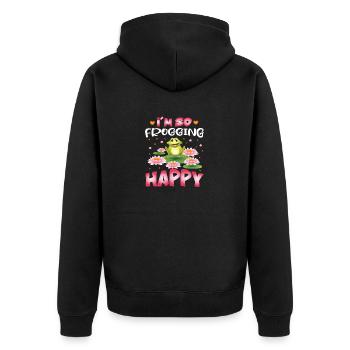 I´m so Frogging Happy - Unisex Premium Bio Zip Hoodie - Schwarz - Hinten - Nico (187cm)