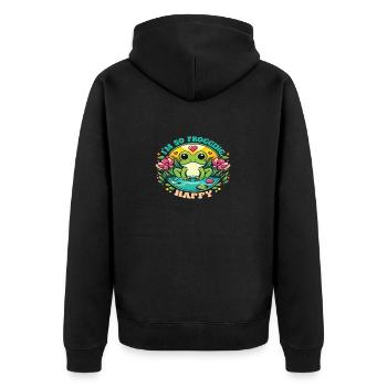 I´m so Frogging Happy - Unisex Premium Bio Zip Hoodie - Schwarz - Hinten - Nico (187cm)