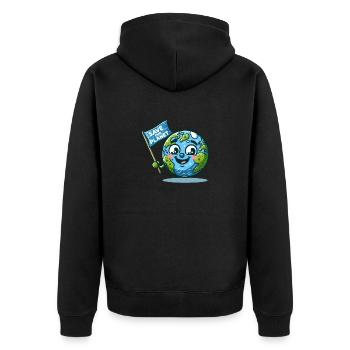 "SAVE OUR PLANET" Erde schützen 🌍😊 - Unisex Premium Bio Zip Hoodie - Schwarz - Hinten - Nico (187cm)