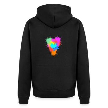 Buntes Herz - Unisex Premium Bio Zip Hoodie - Schwarz - Hinten - Nico (187cm)