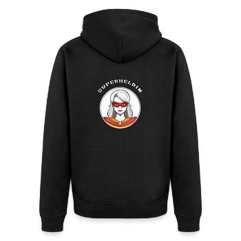 Superheldin - Unisex Premium Bio Zip Hoodie - Schwarz - Hinten - Nico (187cm)