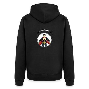 Superheld - Unisex Premium Bio Zip Hoodie - Schwarz - Hinten - Nico (187cm)