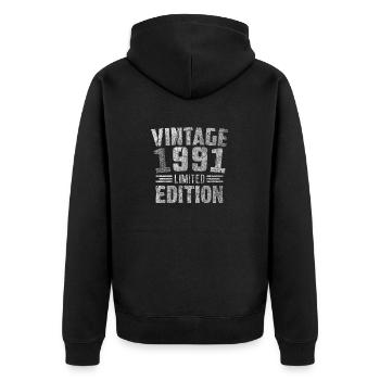 Jahrgang 1991 Limitierte Auflage - Unisex Premium Bio Zip Hoodie - Schwarz - Hinten - Nico (187cm)