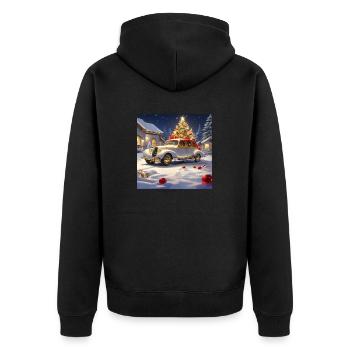 OLDTIMER IM SCHNEE ZU WEIHNACHTEN - Unisex Premium Bio Zip Hoodie - Schwarz - Hinten - Nico (187cm)