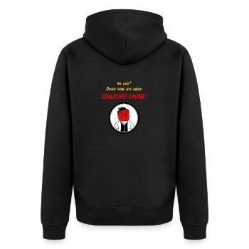 Schlechte Laune - Unisex Premium Bio Zip Hoodie - Schwarz - Hinten - Nico (187cm)