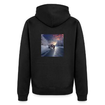 Winterliche Autobahn-Motorradfahrt - Unisex Premium Bio Zip Hoodie - Schwarz - Hinten - Nico (187cm)