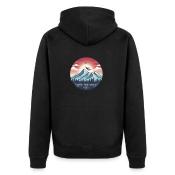 Into the Wild -Outdoor Wandern Adventure Freedom - Unisex Premium Bio Zip Hoodie - Schwarz - Hinten - Nico (187cm)