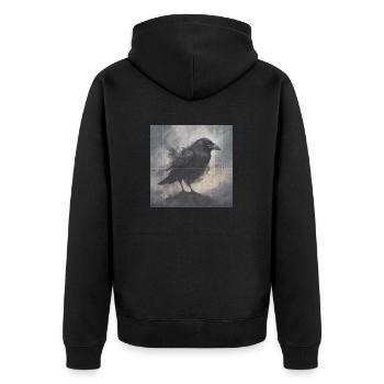 Dunkler Rabe - Unisex Premium Bio Zip Hoodie - Schwarz - Hinten - Nico (187cm)