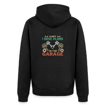 I can´t i have Plans in the Garage - Unisex Premium Bio Zip Hoodie - Schwarz - Hinten - Nico (187cm)