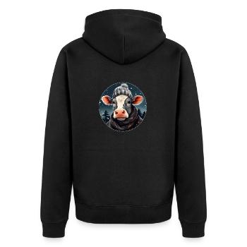 Kuh im Winter - Unisex Premium Bio Zip Hoodie - Schwarz - Hinten - Nico (187cm)