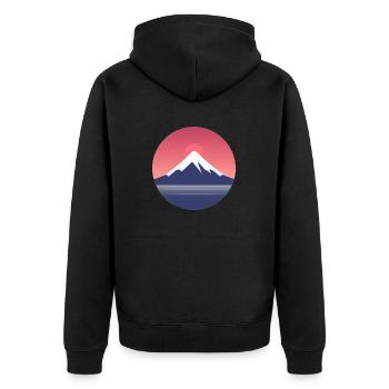 Minimalistischer Berg Fuji - Unisex Premium Bio Zip Hoodie - Schwarz - Hinten - Nico (187cm)