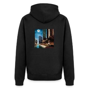 Palm trees in moonlight - Unisex Premium Bio Zip Hoodie - Schwarz - Hinten - Nico (187cm)