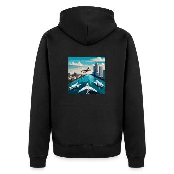 Airplane Encounter in Miami (Miami Collection) - Unisex Premium Bio Zip Hoodie - Schwarz - Hinten - Nico (187cm)